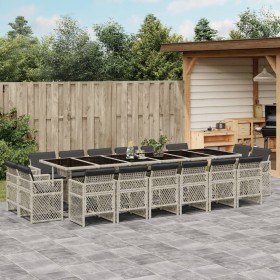 vidaXL 17-tlg. Garten-Essgruppe mit Kissen Hellgrau Poly Rattan