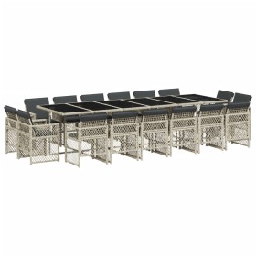 vidaXL 17-tlg. Garten-Essgruppe mit Kissen Hellgrau Poly Rattan