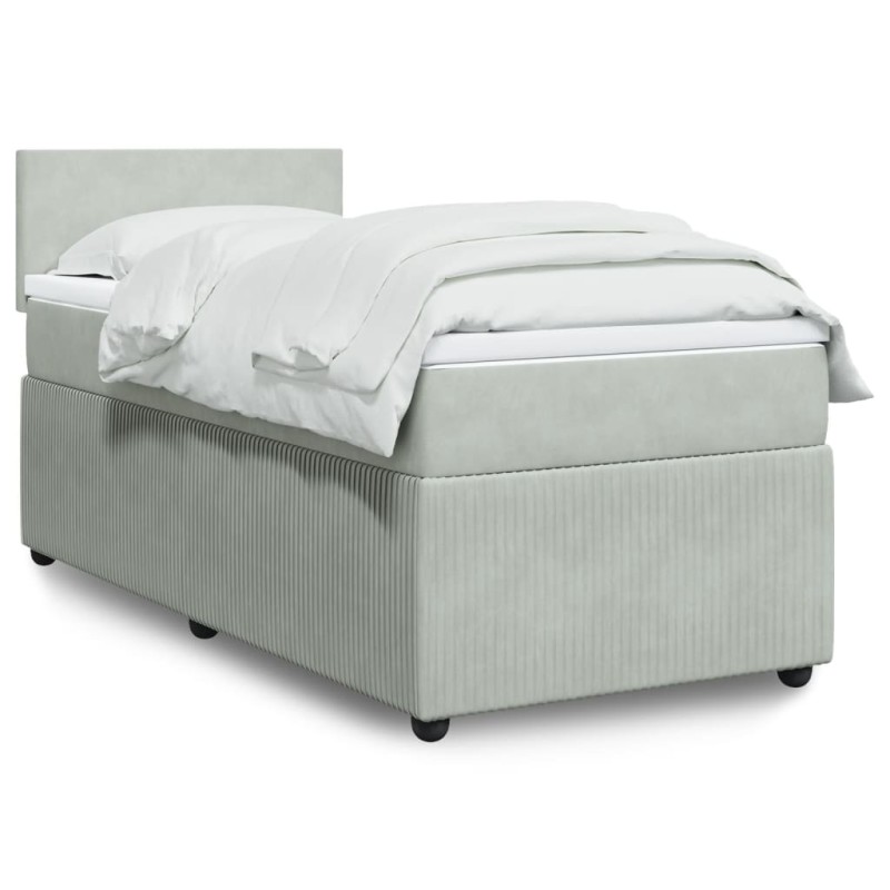 vidaXL Boxspringbett mit Matratze Hellgrau 90x200 cm Samt vidaXL Boxspringbett mit Matratze Hellgrau 90x200 cm Samt