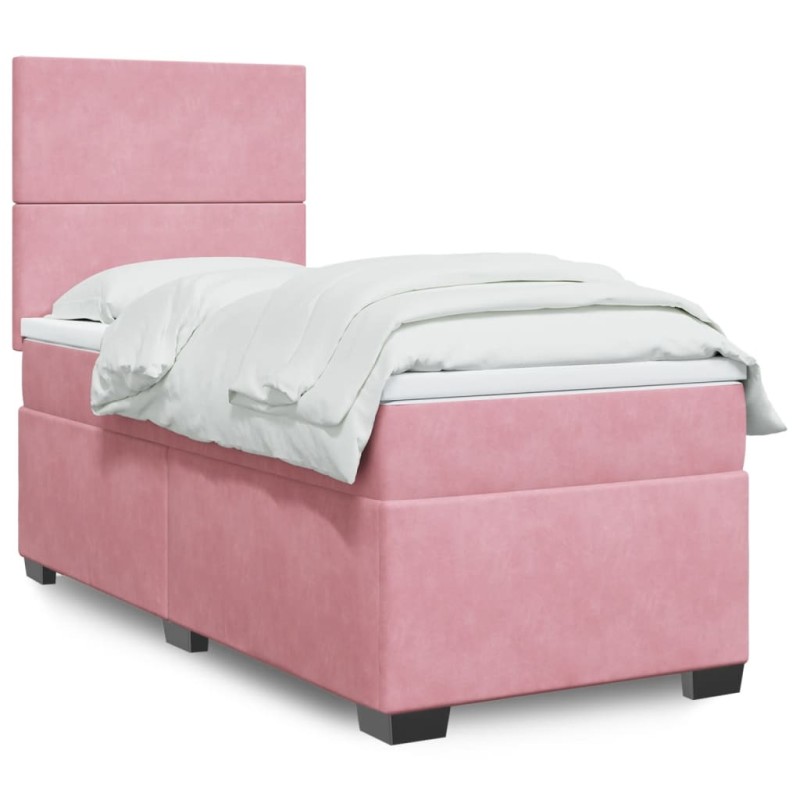 vidaXL Boxspringbett mit Matratze Rosa 90x190 cm Samt vidaXL Boxspringbett mit Matratze Rosa 90x190 cm Samt