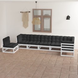 vidaXL 7-tlg. Garten-Lounge-Set mit Kissen Massivholz Kiefer