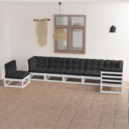vidaXL 7-tlg. Garten-Lounge-Set mit Kissen Massivholz Kiefer