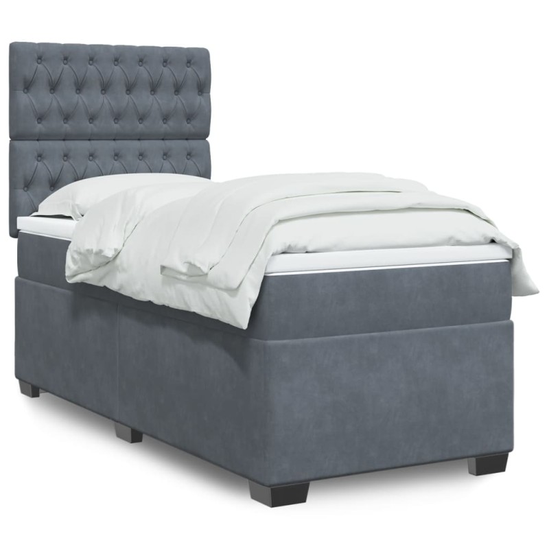 vidaXL Boxspringbett mit Matratze Dunkelgrau 90x190 cm Samt vidaXL Boxspringbett mit Matratze Dunkelgrau 90x190 cm Samt