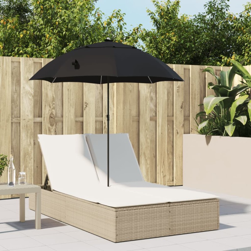 vidaXL Doppel-Sonnenliege mit Kissen & Sonnenschirm Beige Poly Rattan vidaXL Doppel-Sonnenliege mit Kissen & Sonnenschirm Beige Poly Rattan