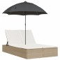 vidaXL Doppel-Sonnenliege mit Kissen & Sonnenschirm Beige Poly Rattan vidaXL Doppel-Sonnenliege mit Kissen & Sonnenschirm Beige Poly Rattan