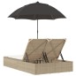 vidaXL Doppel-Sonnenliege mit Kissen & Sonnenschirm Beige Poly Rattan vidaXL Doppel-Sonnenliege mit Kissen & Sonnenschirm Beige Poly Rattan