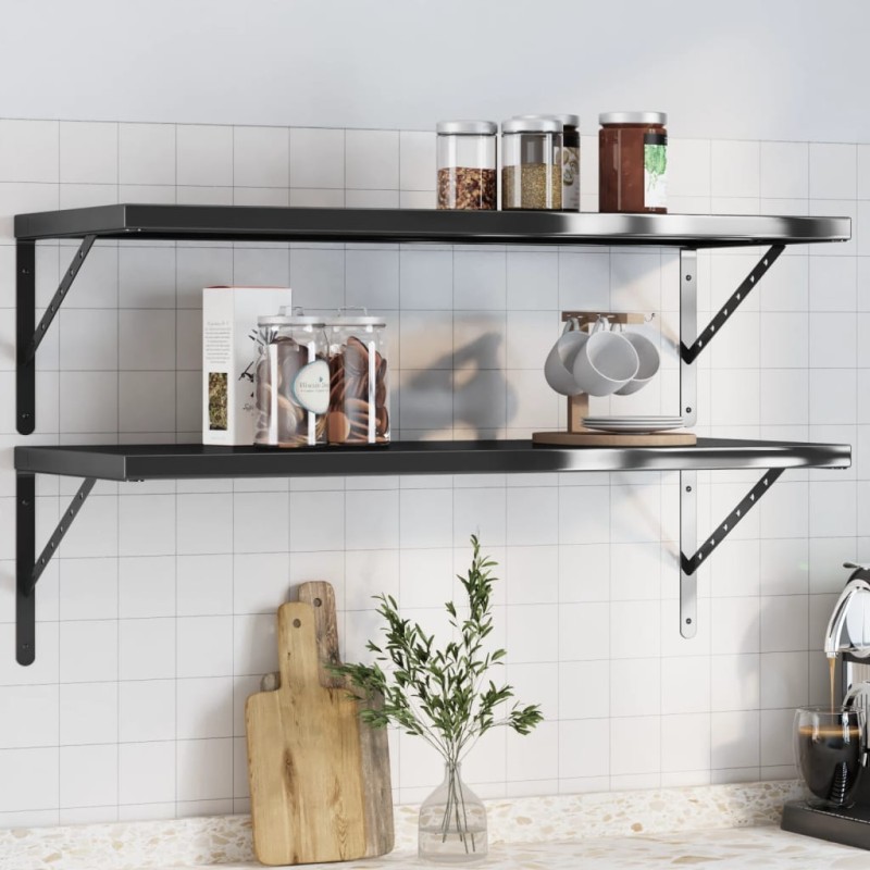 vidaXL Wandregale 2 Stk. 100x40x3 cm Schwarz Edelstahl vidaXL Wandregale 2 Stk. 100x40x3 cm Schwarz Edelstahl