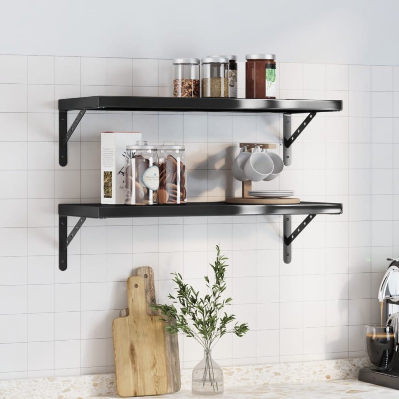 vidaXL Wandregale 2 Stk. 75x30x3 cm Schwarz Edelstahl vidaXL Wandregale 2 Stk. 75x30x3 cm Schwarz Edelstahl