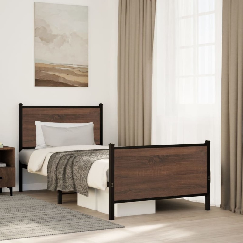 vidaXL Metallbett ohne Matratze Braun Eichen-Optik 90x200 cm vidaXL Metallbett ohne Matratze Braun Eichen-Optik 90x200 cm