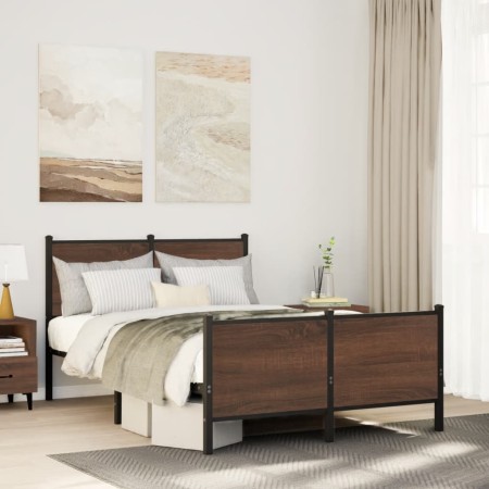vidaXL Metallbett ohne Matratze Braun Eichen-Optik 120x200 cm