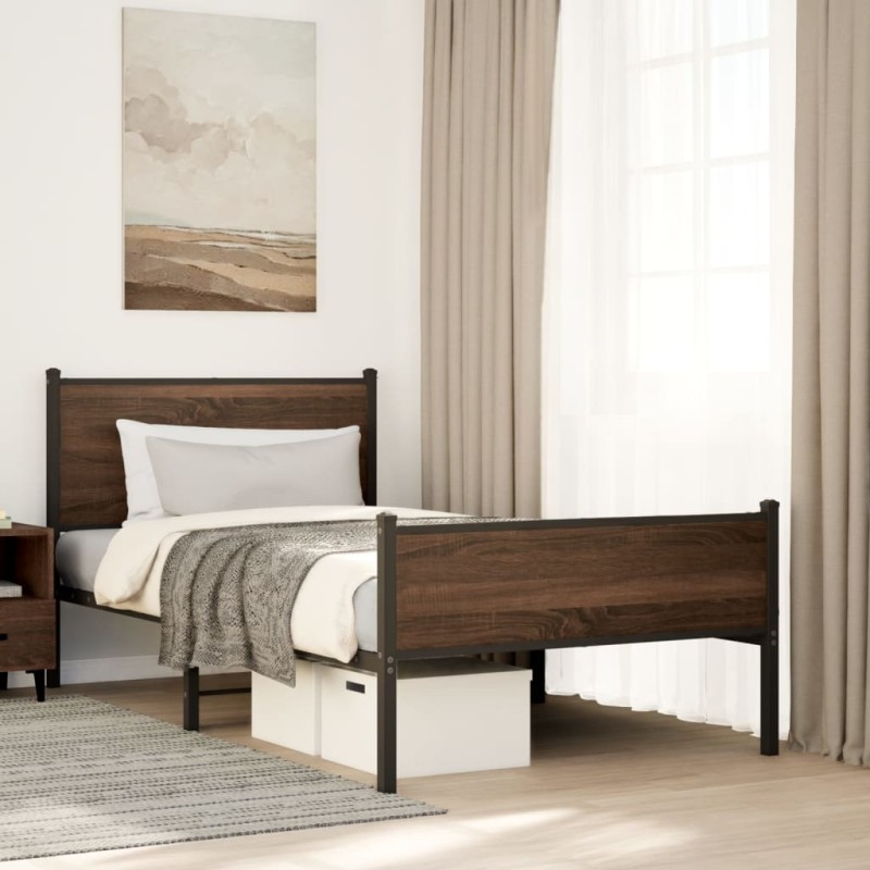 vidaXL Metallbett ohne Matratze Eichen-Optik 107x203 cm vidaXL Metallbett ohne Matratze Eichen-Optik 107x203 cm