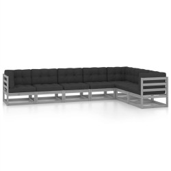 vidaXL 7-tlg. Garten-Lounge-Set mit Kissen Grau Massivholz Kiefer