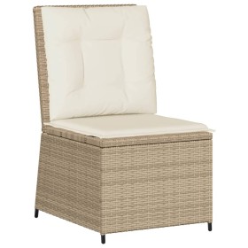 vidaXL Gartensessel mit Liegefunktion und Kissen Beige Poly Rattan