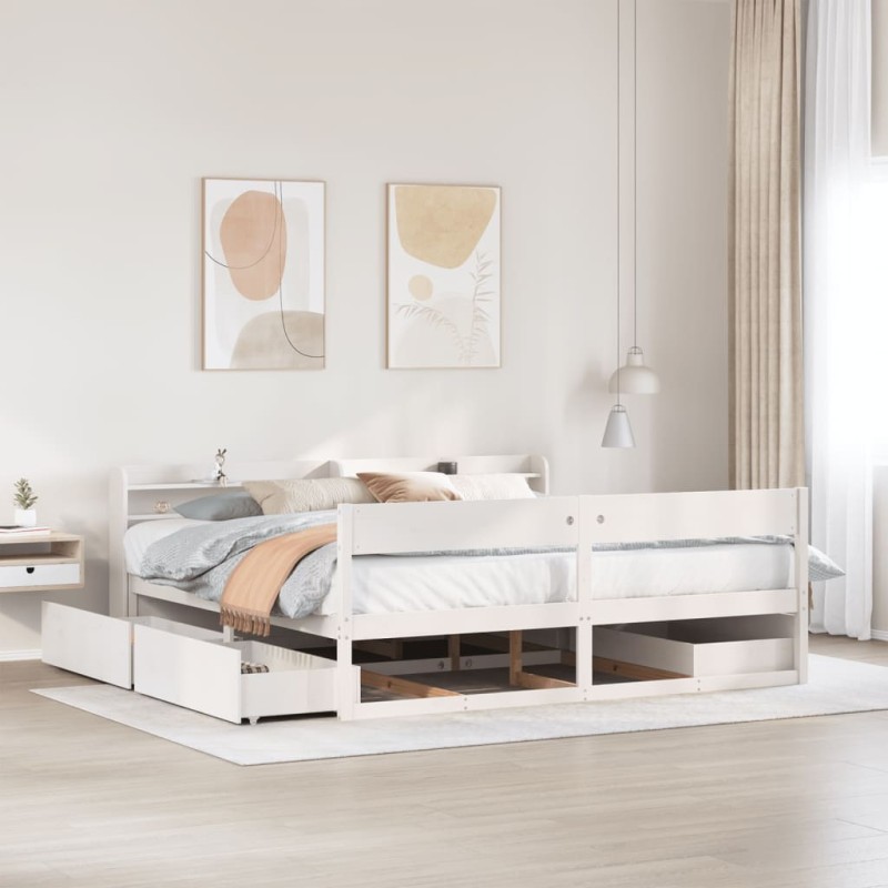 vidaXL Massivholzbett ohne Matratze Weiß 180x200 cm Kiefernholz vidaXL Massivholzbett ohne Matratze Weiß 180x200 cm Kiefernholz