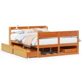vidaXL Massivholzbett ohne Matratze Wachsbraun 150x200 cm Kiefernholz