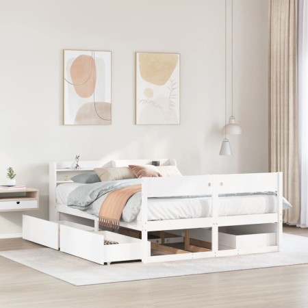 vidaXL Massivholzbett ohne Matratze Weiß 140x200 cm Kiefernholz