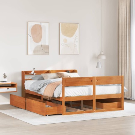 vidaXL Massivholzbett ohne Matratze Wachsbraun 120x190 cm Kiefernholz