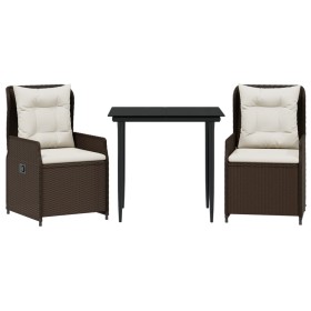 vidaXL 3-tlg. Garten-Essgruppe mit Kissen Braun Poly Rattan