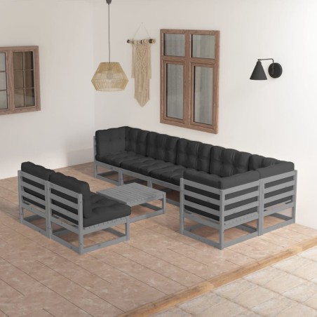 9-tlg. Garten-Lounge-Set mit Kissen Kiefer Massivholz