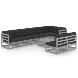 9-tlg. Garten-Lounge-Set mit Kissen Kiefer Massivholz