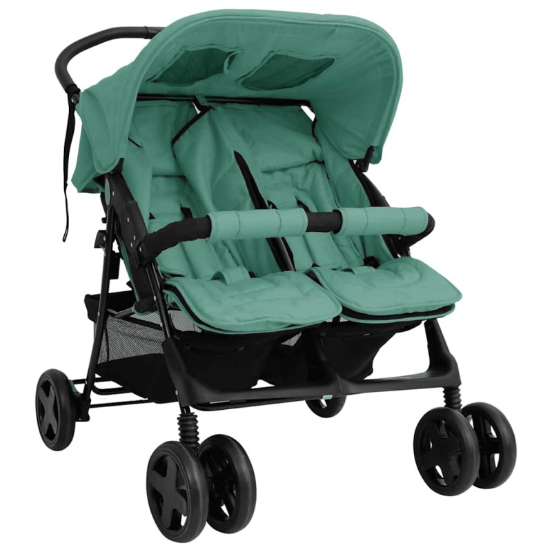 vidaXL Zwillingskinderwagen Grün Stahl vidaXL Zwillingskinderwagen Grün Stahl
