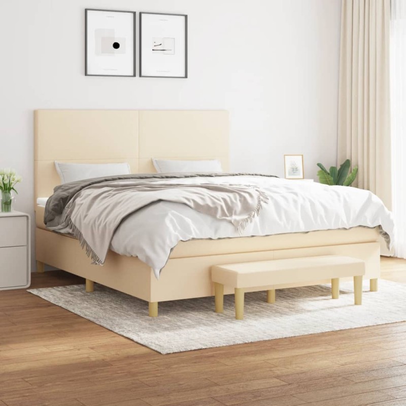 vidaXL Boxspringbett mit Matratze Creme 160x200 cm Stoff vidaXL Boxspringbett mit Matratze Creme 160x200 cm Stoff