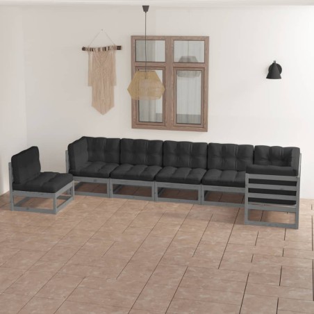 7-tlg. Garten-Lounge-Set mit Kissen Kiefer Massivholz