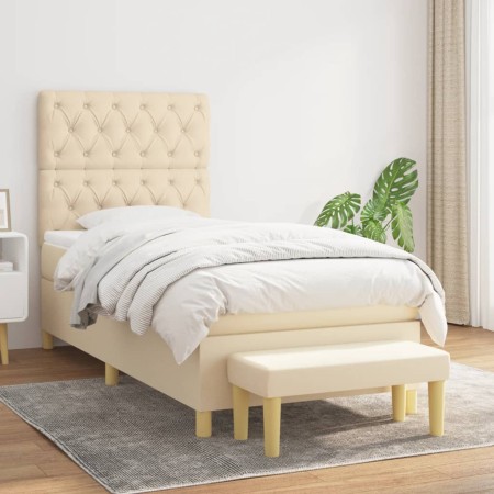 vidaXL Boxspringbett mit Matratze Creme 80x200 cm Stoff