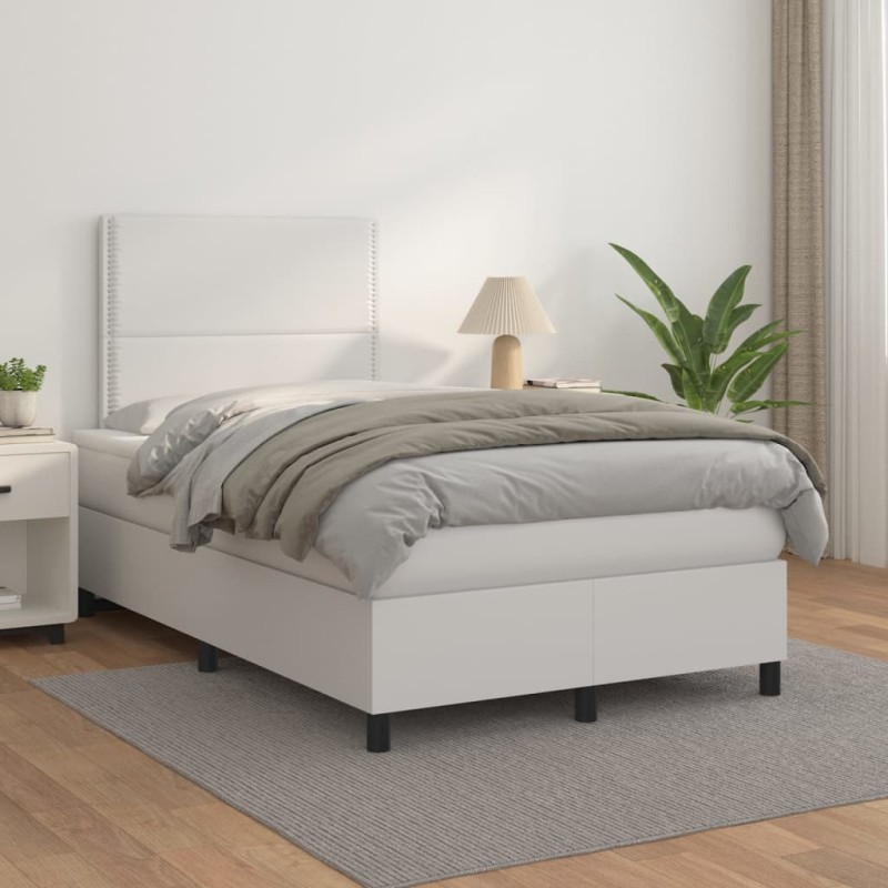 vidaXL Boxspringbett mit Matratze Weiß 120x200 cm Kunstleder vidaXL Boxspringbett mit Matratze Weiß 120x200 cm Kunstleder