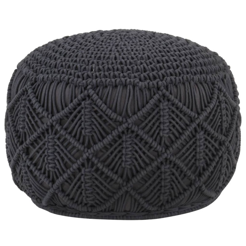 vidaXL Makramee Sitzpuff Handgefertigt Anthrazit 45x30 cm Baumwolle vidaXL Makramee Sitzpuff Handgefertigt Anthrazit 45x30 cm Baumwolle