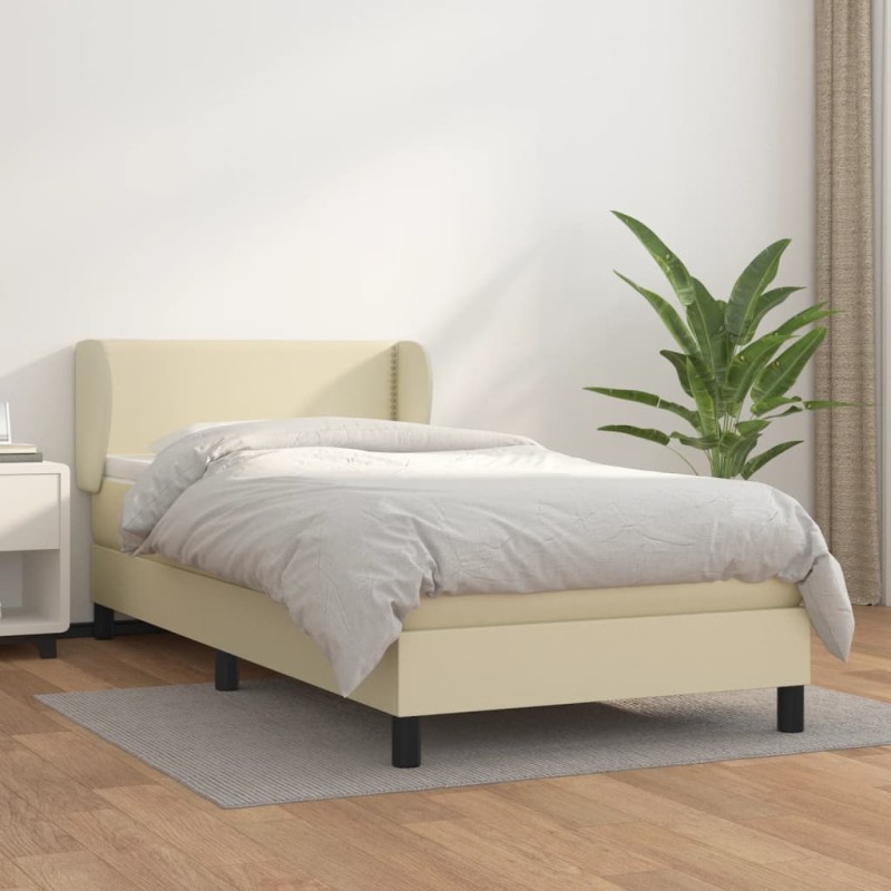 vidaXL Boxspringbett mit Matratze Creme 100x200 cm Kunstleder vidaXL Boxspringbett mit Matratze Creme 100x200 cm Kunstleder