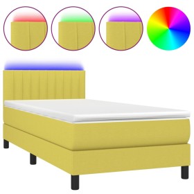 vidaXL Boxspringbett mit Matratze & LED Grün 100x200 cm Stoff