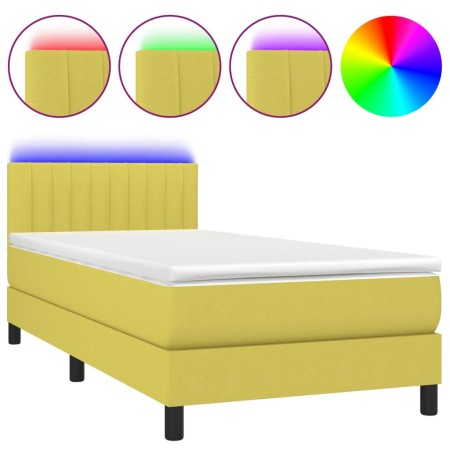 vidaXL Boxspringbett mit Matratze & LED Grün 100x200 cm Stoff