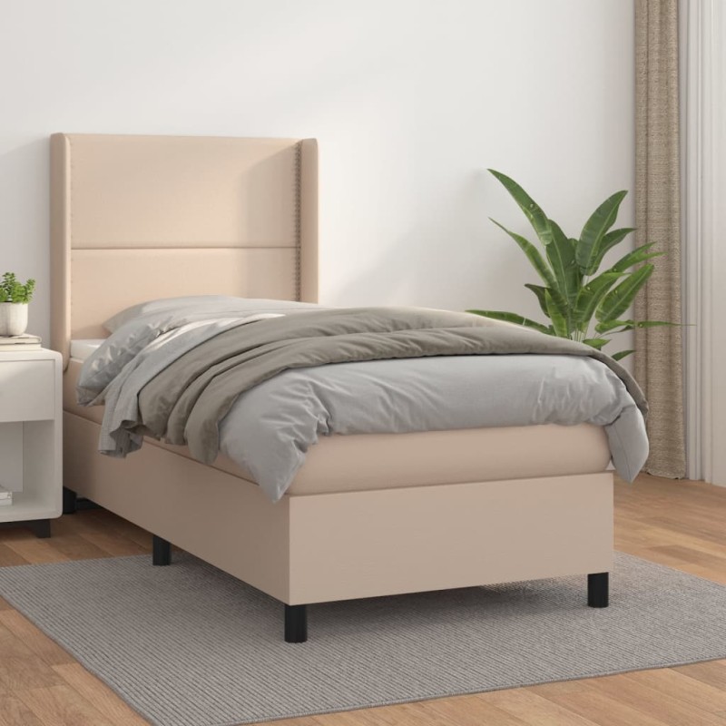 vidaXL Boxspringbett mit Matratze Cappuccino-Braun 90x190cm Kunstleder vidaXL Boxspringbett mit Matratze Cappuccino-Braun 90x190cm Kunstleder