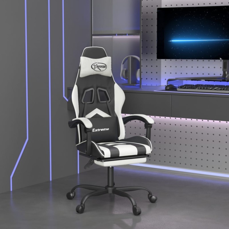 vidaXL Gaming-Stuhl mit Fußstütze Drehbar Schwarz & Weiß Kunstleder vidaXL Gaming-Stuhl mit Fußstütze Drehbar Schwarz & Weiß Kunstleder