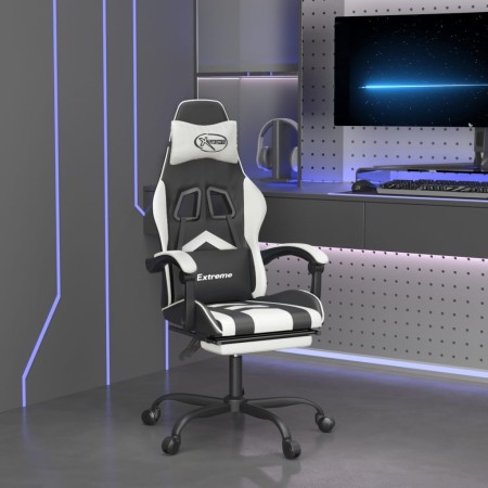 vidaXL Gaming-Stuhl mit Fußstütze Drehbar Schwarz & Weiß Kunstleder