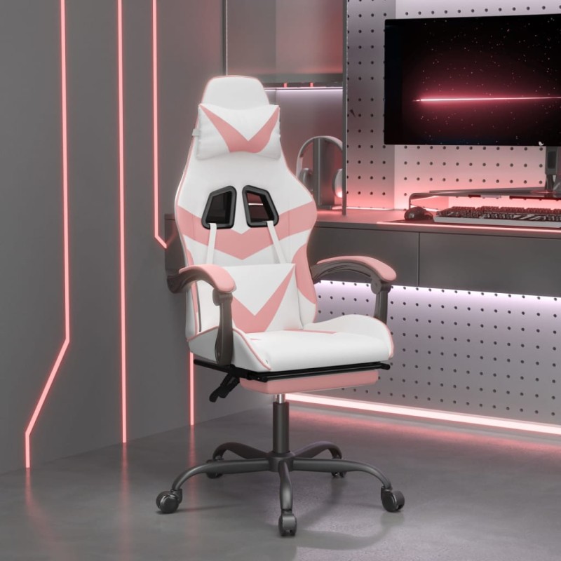 vidaXL Gaming-Stuhl mit Fußstütze Drehbar Weiß & Rosa Kunstleder vidaXL Gaming-Stuhl mit Fußstütze Drehbar Weiß & Rosa Kunstleder