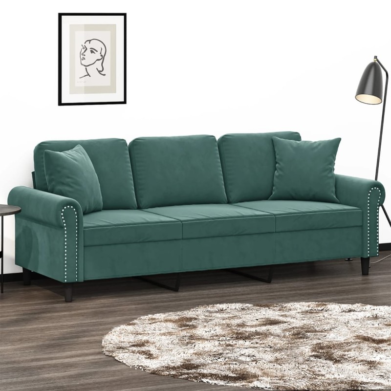 vidaXL 3-Sitzer-Sofa mit Zierkissen Dunkelgrün 180 cm Samt vidaXL 3-Sitzer-Sofa mit Zierkissen Dunkelgrün 180 cm Samt