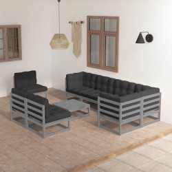 9-tlg. Garten-Lounge-Set mit Kissen Kiefer Massivholz