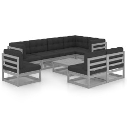 9-tlg. Garten-Lounge-Set mit Kissen Kiefer Massivholz