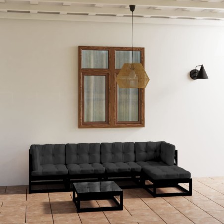 6-tlg. Garten-Lounge-Set mit Kissen Kiefer Massivholz