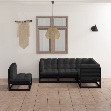 5-tlg. Garten-Lounge-Set mit Kissen Massivholz Kiefer