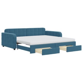 vidaXL Tagesbett Ausziehbar mit Schubladen Blau 100x200 cm Samt
