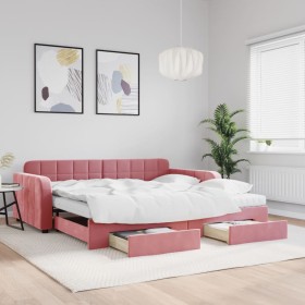 vidaXL Tagesbett Ausziehbar mit Schubladen Rosa 100x200 cm Samt