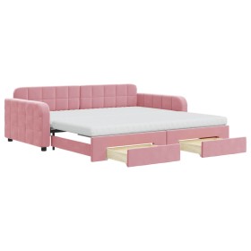 vidaXL Tagesbett Ausziehbar mit Schubladen Rosa 100x200 cm Samt