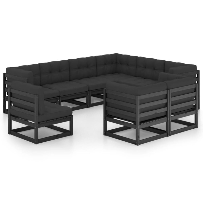 9-tlg. Garten-Lounge-Set mit Kissen Schwarz Massivholz Kiefer 9-tlg. Garten-Lounge-Set mit Kissen Schwarz Massivholz Kiefer