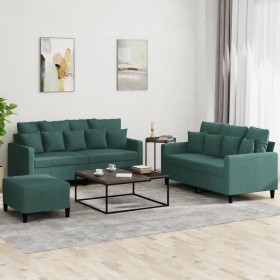 vidaXL 3-tlg. Sofagarnitur mit Kissen Dunkelgrün Samt