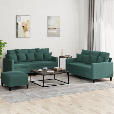 vidaXL 3-tlg. Sofagarnitur mit Kissen Dunkelgrün Samt
