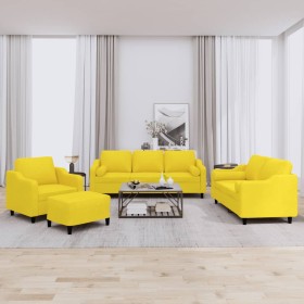 vidaXL 4-tlg. Sofagarnitur mit Kissen Hellgelb Stoff