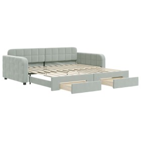 vidaXL Tagesbett Ausziehbar mit Schubladen Hellgrau 100x200 cm Samt